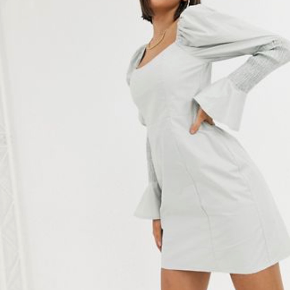 Missquided square neck dress with puff shirred sleeves in sage